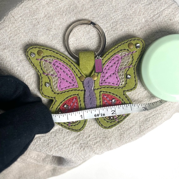 Coach Vintage Butterfly Keychain Green Suede Leather RARE - Picture 5 of 6
